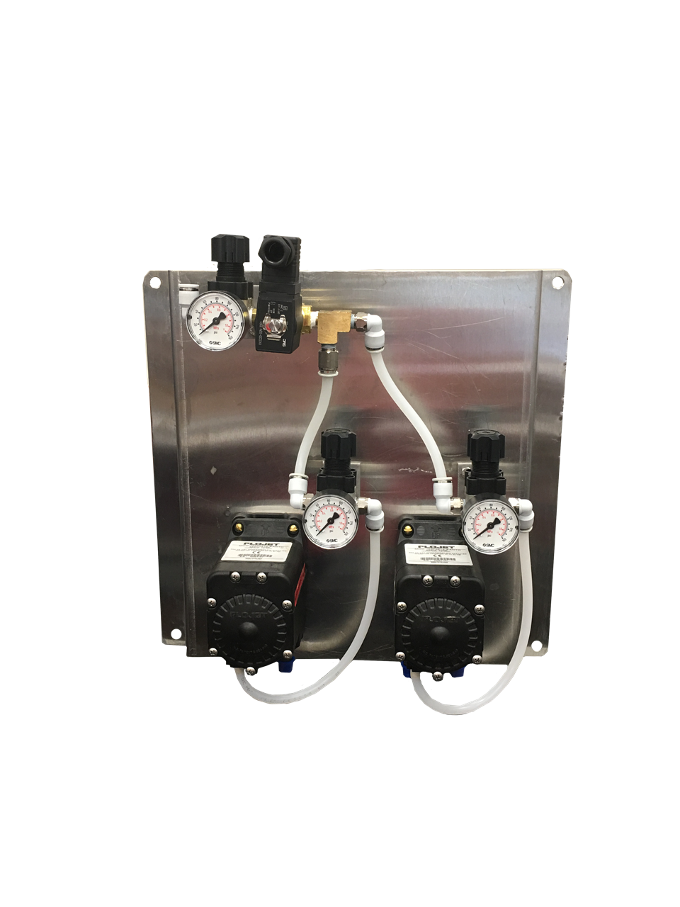 0000694 pump panel flojet dual non foaming w2 viton pumps 2 frls 12 qt bucket